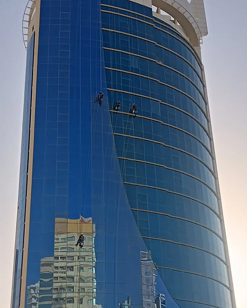 Ranez Tower Juffair glass facade, rope access works by Allied Middle East